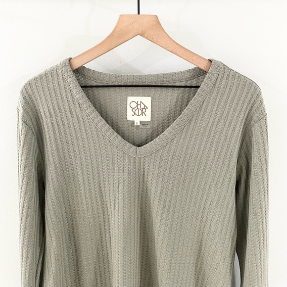Chaser Waffle Knit V-Neck Tunic Light Olive Size Medium - Picture 5 of 8